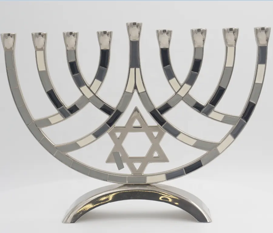 Lilin orang koreah Yahudi buatan tangan seng logam campuran tempat lilin agama Candelabra Hanukkah 9 Cabang