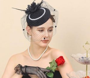 20s 50s Tea Party Hat and Gloves Set Fascinator Hat for Women Funeral Pillbox Cocktail <strong>Headband</strong> with <strong>Veil</strong> - Product Image 5