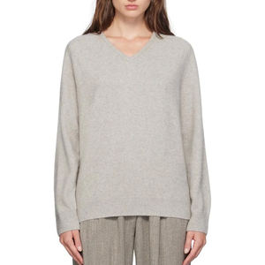 Pull en maille léger et respirant pour femme, col en V, texture aérienne, tons pastel unis, confort décontracté pour l'hiver, idéal pour superposer - Product Image 3