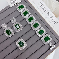 Perhiasan TIANSHE Grace Unik Mewah Berkualitas Tinggi Set 3pcs Gelang Anting Cincin Kristal Zirkon Biru Kuningan