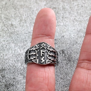 Vintage Stainless Steel Men's <b>Ring</b> Nordic Viking Runes Punk Style Geometric Design Gift Jewelry - Product Image 4