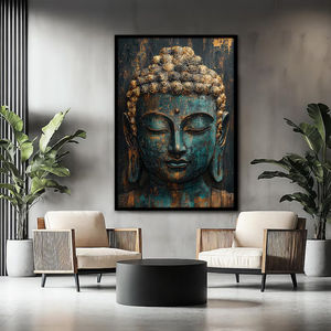 Tela di <span class=keywords><strong>Buddha</strong></span> oro verde su misura 3D stampato arte da parete realista moderna meditazione Zen moderna ritratto realista olio - Product Image 3