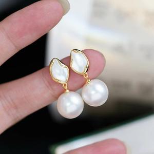 S925 <b>Silver</b> DIY <b>Pearl</b> Accessories Empty Bracket Shell <b>Silver</b> Jewelry <b>Earrings</b> with 9-15mm Beads 22303 - Product Image 1