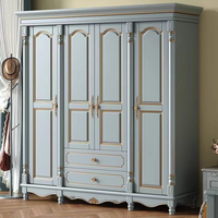 Armoire en bois massif de style rétro américain, moderne et simple, avec trois, quatre ou cinq portes et tiroirs, armoire supérieure