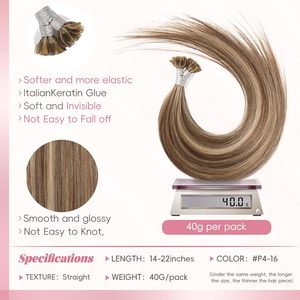 Eliysako Extensioni di Capelli Remy con Punta a K/U, 18 Pollici, 50g/Confezione, Veri Capelli Umani con Cheratina Colorati # P4/16 <span class=keywords><strong>Biondo</strong></span> <span class=keywords><strong>Chiaro</strong></span> Miscelato con Marrone Scuro - Product Image 2