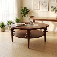 Table basse vintage de style français en bois massif, en forme de nuage, à deux niveaux, avec insert en verre ondulé, durable, multifonctionnelle, table rétro