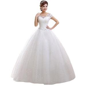 Abiti da Sposa Taglie Forti Moderni a Linea ad A Rossi e Bianchi in Pizzo con Scollo Rotondo e <span class=keywords><strong>Paillettes</strong></span> Abiti da Sposa da Principessa Economici Foto Reale - Product Image 5