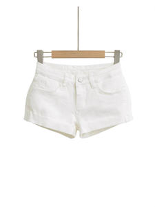 Pantalones cortos de mujer de moda de verano Retro americano de cintura alta de mezclilla costura botón detalle bordado bolsillo trasero moda Casual tela - Product Image 3