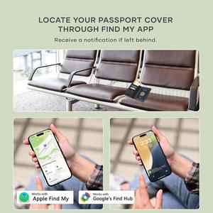 Porte-passeport personnalisé <span class=keywords><strong>Apple</strong></span> Find My & Google <span class=keywords><strong>Android</strong></span> en cuir PU avec blocage RFID, charge sans fil, GPS, porte-passeport de voyage - Product Image 5