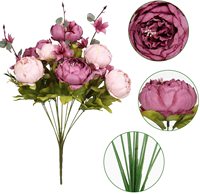Buket Bunga Peony Sutra Buatan dengan Batang Plastik Baja, Rangkaian Bunga Vintage untuk Dekorasi Pernikahan dan Rumah
