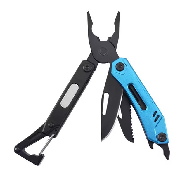 8in1 Stainless Steel Multitool with Serrated Jaw Black Folding Pocket Pliers Carabiner OEM Customizable Multipurpose Multi Tool