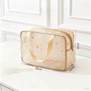 Custom Eco-Friendly Large Capacity Daisy Mesh Women's Flower Zipper Travel <b>Cosmetic</b> <b>Organizer</b> Pouch Portable Handle for Bag - Product Image 4