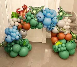 160 pièces de décoration pour fête d'anniversaire de garçons sur le thème de la jungle et des dinosaures, baby shower, guirlande d'<span class=keywords><strong>arche</strong></span> de ballons blancs, verts, bleus et oranges - Product Image 4