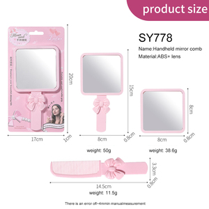 2 Trong 1 Dễ Thương Màu Hồng Gương Lược Thiết Lập Có Thể Tháo Rời Lưu Trữ Lược Xách Tay Vuông Cầm Tay Trang Điểm Du Lịch Gương Với Bướm Bow Sy778 - Product Image 5