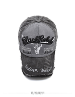 Casquettes de baseball en sergé vintage style western, délavées, déchirées et usées, avec broderie 3D de taureau, réglables, logo personnalisé, faible MOQ, lettres, vente en gros