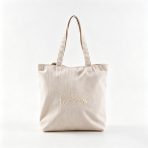 Customized Canvas tote bag, Beige canvas tote bag, Embroidered canvas tote bag, <b>Large</b> capacity tote bag for women - Product Image 3