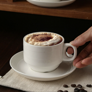 <b>Large</b> Quantity Customizable High-grade Coffee Mug & Saucer, Stackable White Porcelain <b>Cup</b> for Catering Hotel Souvenir Wholesale - Product Image 4