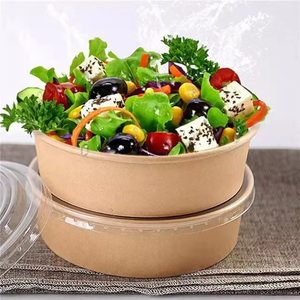 Made In China <span class=keywords><strong>LOW</strong></span> MOQ carta da asporto usa e getta confezione per alimenti insalatiera ciotola carta kraft con coperchio - Product Image 3