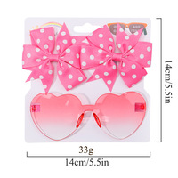 Ensemble transfrontalier de lunettes de soleil polarisées anti-UV pour enfants avec motif cœur mignon et nœuds pour cheveux, et pinces à cheveux assorties