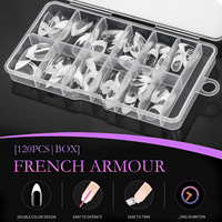 Boîte de 120 faux ongles français colorés en ABS de longueur moyenne, faciles à poser pour débutants, amovibles et réutilisables, vente en gros