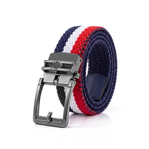 Ceinture en tissu nylon avec boucle de verrouillage, style décontracté, largeur 3,5 cm, ceinture élastique extensible en noir, blanc, marine, rouge, bleu rayé - Product Image 2