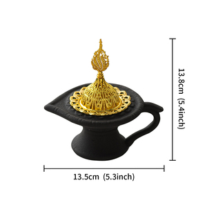 Quemador de Incienso de Cerámica Estilo Árabe de Oriente Medio, Lámpara Mágica, Quemador de Incienso Vintage para Eid, de Lujo con Tapa - Product Image 6
