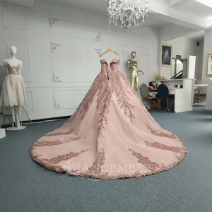 Vestido de Fiesta de Gala con Apliques de Cuentas y Cristales, Estilo Princesa, con Cola de Capilla, para Chicas de 15 Años, Color Rosa Glaromous ANY48 - Product Image 3