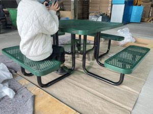 Set di Mobili da Giardino in Acciaio, <span class=keywords><strong>Tavolo</strong></span> e Panca per Esterni, Arredamento per Caffè all'Aperto, <span class=keywords><strong>Tavolo</strong></span> da Picnic Commerciale in Metallo da 4, 6, 8 Piedi - Product Image 2