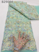 Vert Afrique Mode Sequin Broderie Dentelle Tissu Maille Dentelle Française Avec Perles Robe Tulle pour Robes De Mariée