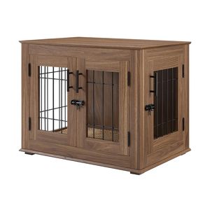 Moderne Hondenkrat Bijzettafel, Dubbele Deuren Houten Draad Hondenkennel Met Huisdierbed, Decoratief Hondenhok Voor Huisdieren - Product Image 1