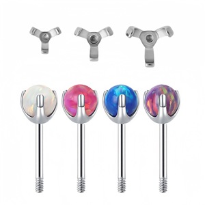 Boucles d'oreilles clous en acier inoxydable avec opale, serti à griffes, accessoires de bijoux corporels unisexe, bijoux de piercing 0.8x6x4 M1.0 - Product Image 2