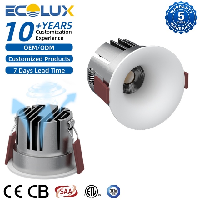 Ecolux CE ETL SAA Commercial Cob Downlight Project Antiglare Recessed LED Spotlight for Office Hotel