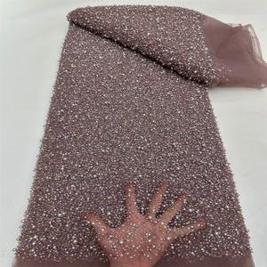 Горячая распродажа, французская сетчатая кружевная ткань, роскошный африканский тюль, кружевная ткань с бисером, вышивка с блестками, кружевная ткань для свадьбы - Product Image 2