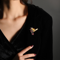 JAENONES Soldes Exceptionnelles Broche de Haute Qualité en Cuivre et Zircon, Motif Fleur, Branche et Oiseau de l'Annonciation, Broches Pie