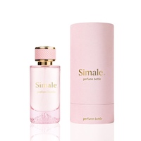 Bouteille en verre de parfum avec couvercle en cuir translucide rose 50ml 100ml et sac de boîte d'emballage logo personnalisé de luxe personnel