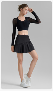 Aoyema pakaian olahraga wanita atasan Crop lengan panjang Golf seksi baru dengan Bra bangunan pakaian harian luar ruangan set rok tenis 2 potong - Product Image 5