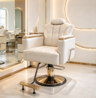 Chaise de coiffure haut de gamme pour salon de mode, chaise de barbier hydraulique avec accoudoir décoratif en acier inoxydable doré pour salon de coiffure