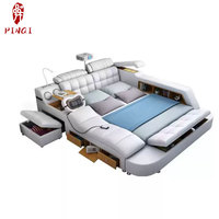 Lit Intelligent de Visionnage en Cuir Véritable Double Projecteur Multifonctionnel avec Massage Électrique Pliable pour Home Cinéma Chambre
