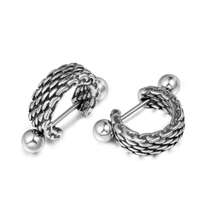 <b>Titanium</b> Steel Huggie Earrings Geometric Woven Design Punk Style <b>Studs</b> CF110 - Product Image 1