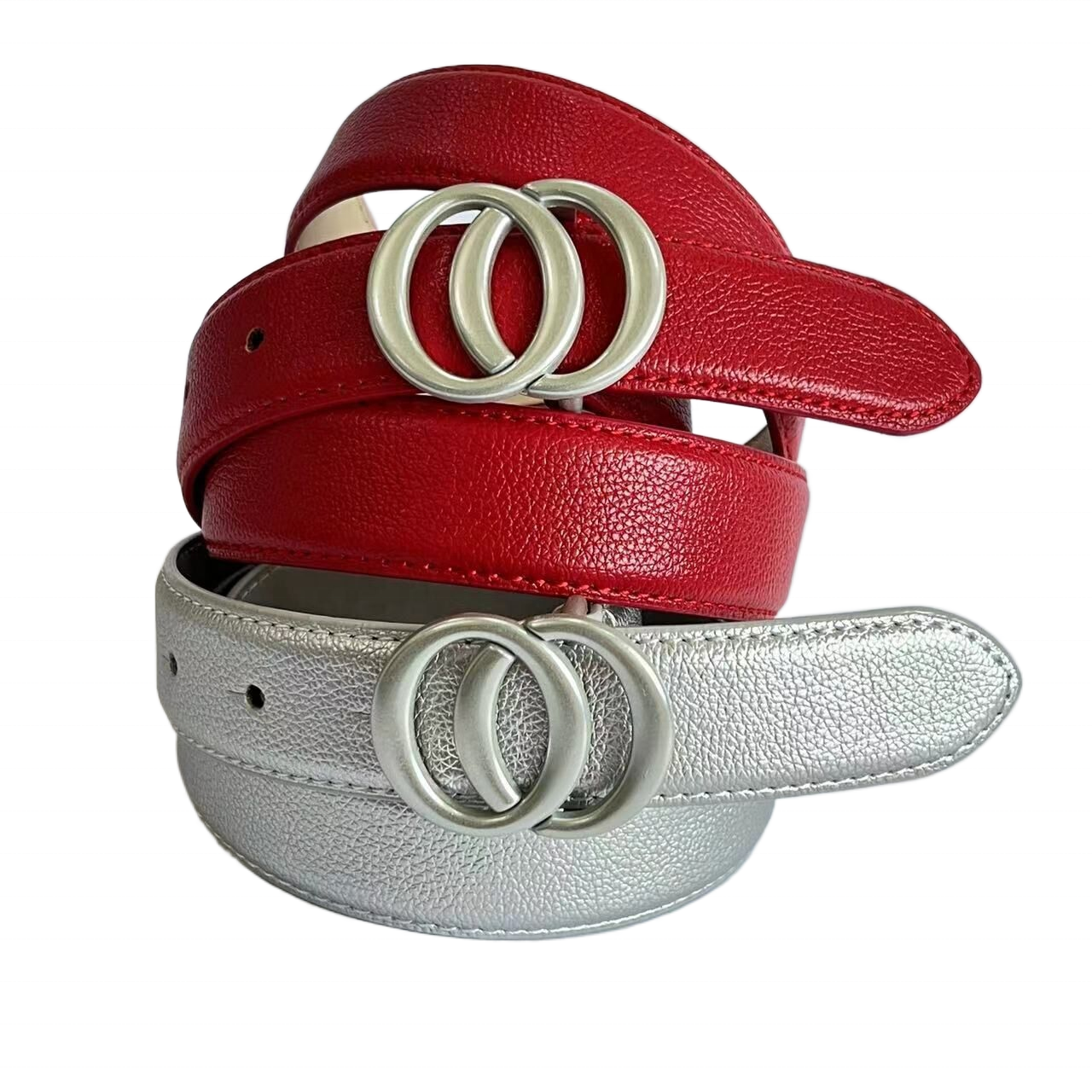 Дизайнерские ремни для женщин и детей, ремни с двойной пряжкой с уплотнительным кольцом в красном или белом или оловянном цвете или на заказ