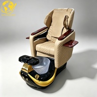 Fauteuil de pédicure de luxe moderne multifonctionnel avec massage par ondes, LED 7 couleurs, en cuir PU, pour salon de manucure et spa des pieds inclinable