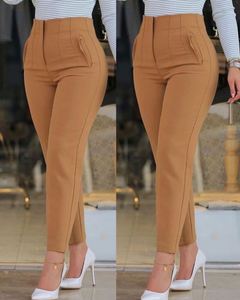 Pantalon de bureau pour femme, taille mi-haute, coupe skinny, imprimé vintage, infroissable, séchage rapide, coupe droite, avec cordon de serrage, collection printemps - Product Image 6