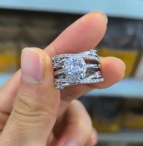 เซอร์โคเนียปูเครื่องประดับหลายเส้นแวววาวสวยงามเพทายทรงกลมงดงามเงินที่ให้คำมั่นสัญญา WomenGJZ0137แหวนเจ้าสาว - Product Image 6