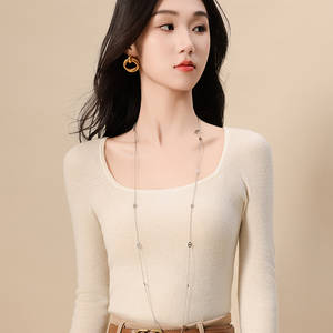 Maglietta da <span class=keywords><strong>donna</strong></span> autunnale a maniche lunghe in stile occidentale <span class=keywords><strong>con</strong></span> scollo ampio e <span class=keywords><strong>colletto</strong></span> quadrato, tinta unita. - Product Image 4