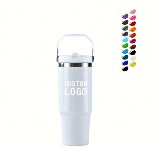 Gobelet isotherme personnalisé avec logo, 30 oz, double paroi en acier inoxydable, tasse à café et à eau isolée sous vide, gobelets de voyage pour voiture avec poignée et couvercle - Product Image 2