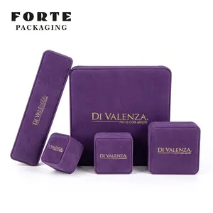 Caja de anillo FORTE personalizada al por mayor cajas de terciopelo púrpura elegante anillo COLLAR COLGANTE embalaje cajas de joyería