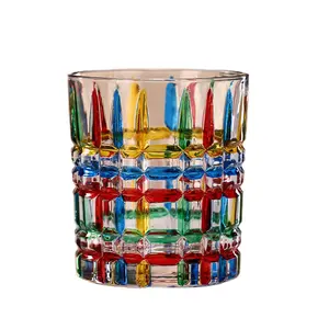 El-boyalı tasarım cam bardak parlak boyalı kurşunsuz kristal kupa lüks el yapımı viski yansıtabilir