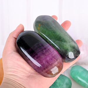 High Quality <b>Crystal</b> Palm Stone Natural Healing rainbow Fluorite Soap Tumbled Polished Candy Fluorite Big Tumble for Decoration - Product Image 3