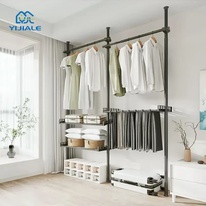 Bedroom Metal Garment Coat Rack Standing Black Clothing Racks Telescopic Heavy Duty Clothes Rack For Bedroom