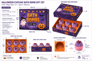 Coffret Cadeau <span class=keywords><strong>de</strong></span> Bombes <span class=keywords><strong>de</strong></span> Bain Personnalisées Halloween Cupcake, 6 Pièces, 600g, Fait Main à Base <span class=keywords><strong>de</strong></span> Plantes, Violet, avec Fleurs Séchées et Boules Effervescentes - Product Image 6